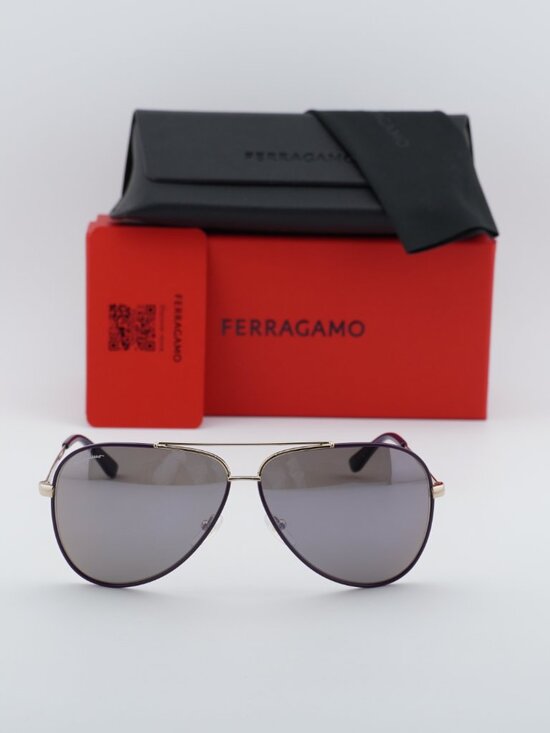 Salvatore Ferragamo SF131S 736 Aviator Sunglasses - Gold & Black / Purple main image 8